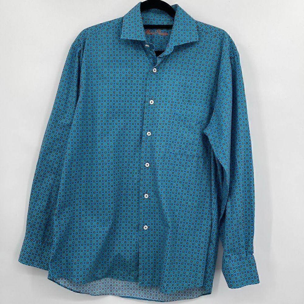 Alan Flusser Blue Cotton Long Sleeve Casual Button-Up Shirt Size Medium